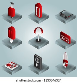 Tourism color gradient isometric icons
