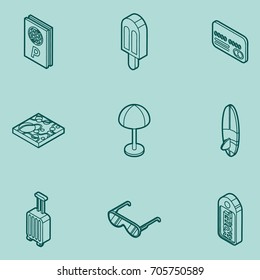 Tourism color outline isometric icons