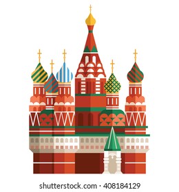 Tourism concept flat style vector illustration. Saint Basils Cathedral. Church in Red Square in Moscow, Russia