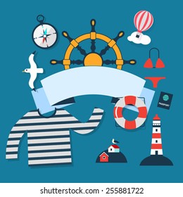 Tourism concept image sea vacation flat vector icons