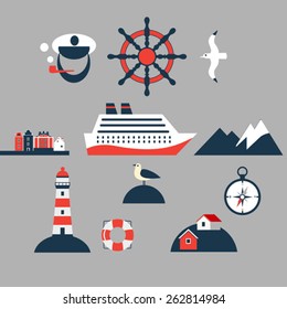 Tourism concept image sea vacation flat vector icons sea cruise