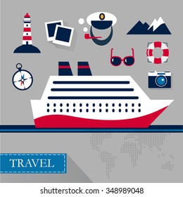 Tourism concept image sea vacation flat vector icons 