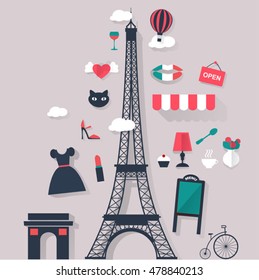 Tourism concept image.Holidays and vacation flat vector french i