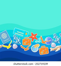 Tourism concept seamless pattern, summer holiday background  and place for text