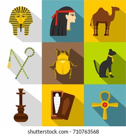 Tourism in Egypt icon set. Flat style set of 9 tourism in Egypt vector icons for web design