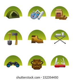 tourism equipment icon set