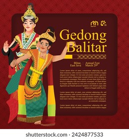 Tourism event layout with indonesian culture east java dancer illustration