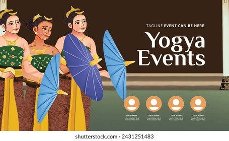 Tourism event layout with indonesian culture central java dancer illustration