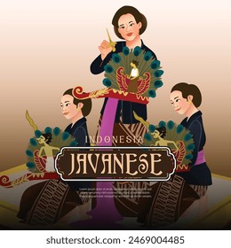 Tourism event layout with indonesian culture classical javanese dancer illustration