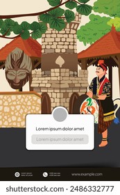 Tourism event layout with indonesian culture Yogyakarta dancer flat illustration