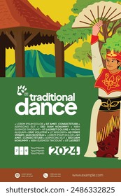 Tourism event layout with indonesian culture Yogyakarta dancer flat illustration