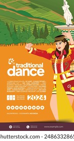 Tourism event layout with indonesian culture Yogyakarta dancer flat illustration