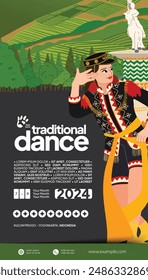 Tourism event layout with indonesian culture Yogyakarta dancer flat illustration