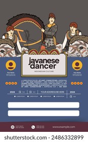 Tourism Event poster design template with jathilan Javanese culture illustration