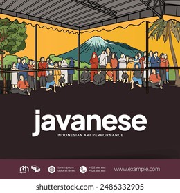 Tourism Event poster design template with jathilan Javanese culture illustration