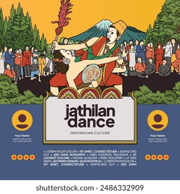 Tourism Event poster design template with jathilan Javanese culture illustration