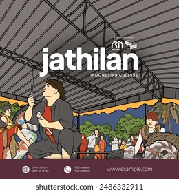Tourism Event poster design template with jathilan Javanese culture illustration