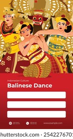 Tourism event poster layout idea with Indonesia Bali dancer illustration