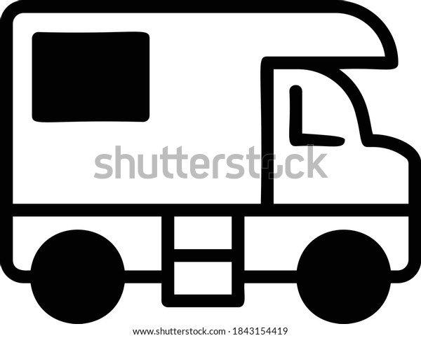 Tourism Family Campervan Vector Glyph Icon Concept,\
Motorhome Vehicle Design, Tourist Transport on white background, RV\
automobile Sign