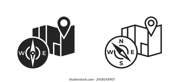 tourism flat and line icons. map and compass. travel, hiking and navigation symbols. isolated vector images for vacation design