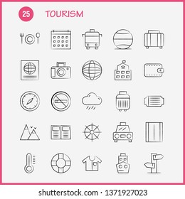 Tourism Hand Drawn Icon Pack For Designers And Developers. Icons Of Temperature, Thermometer, Weather, No Smoking, Tourism, Travel, Smoking, Vector