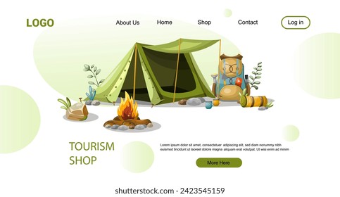 Tourism and hiking web page template. Freehand drawing. Isolate on a white background. Vector