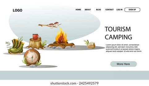 Tourism and hiking web page template. Freehand drawing. Isolate on a white background. Vector