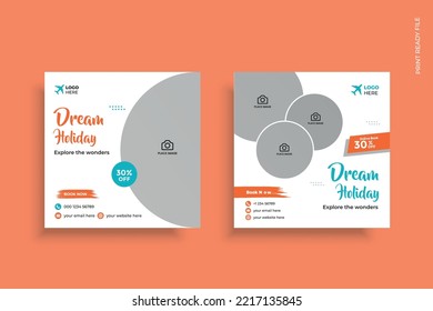 Tourism Holiday tour travel social media post template or web banner 