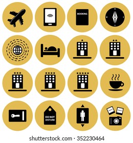 Tourism and hotel room facilities vector icon set 