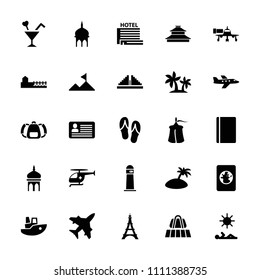 Tourism icon. collection of 25 tourism filled icons such as luggage belt, passport, mosque, cocktail, medical helicopter, avenue. editable tourism icons for web and mobile.