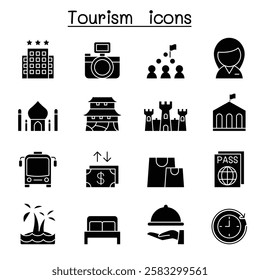 Tourism icon set in glyph style