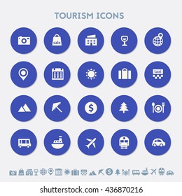 Tourism icon set. Material circle buttons