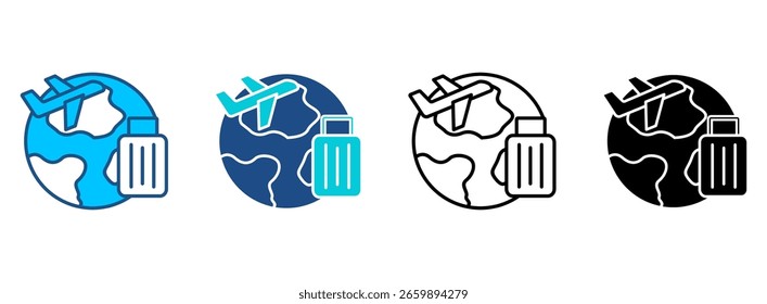 Conjunto de iconos de turismo con múltiples estilos. Ilustración vectorial