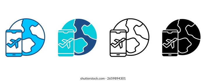 Conjunto de iconos de turismo con múltiples estilos. Ilustración vectorial