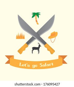 Tourism icon set \ Safari \ Machete \ Palm tree \ Flat design