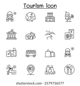 tourism icon set in thin line style