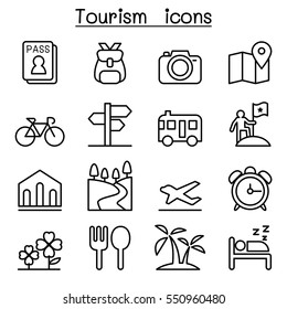 Tourism icon set in thin line style