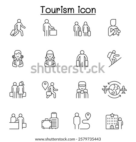 tourism icon set in thin line style