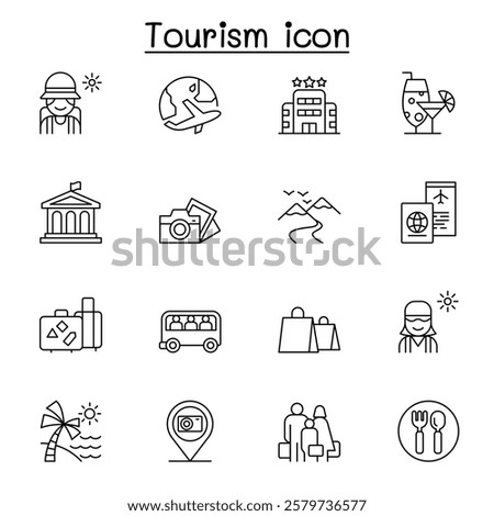 tourism icon set in thin line style