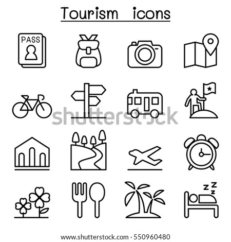 Tourism icon set in thin line style