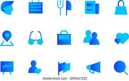 El conjunto de iconos de turismo utiliza un estilo sólido con gradaciones de color suave