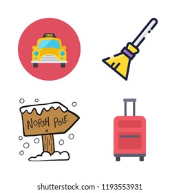 tourism icon set. vector set about broom, suitcase, north pole and taxi icons set.