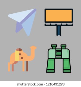 tourism icon set. vector set about binoculars, camel, paper plane and maps and flags icons set.