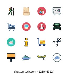 tourism icon set. vector set about backpack, suv, maps and flags and segway icons set.