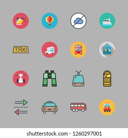 tourism icon set. vector set about cable car cabin, hot air balloon, taxi and transfer icons set.