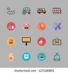 tourism icon set. vector set about caravan, bus, palm and suitcase icons set.