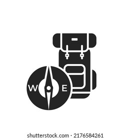 tourism icon. travel backpack and compass map. hiking and journey symbol. isolated vector image for vacation design