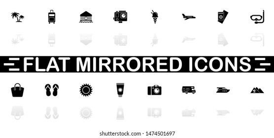 Tourism icons - Black symbol on white background. Simple illustration. Flat Vector Icon. Mirror Reflection Shadow. Can be used in logo, web, mobile and UI UX project.