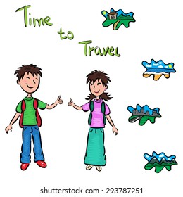 tourism icons - boy and a girl traveling set