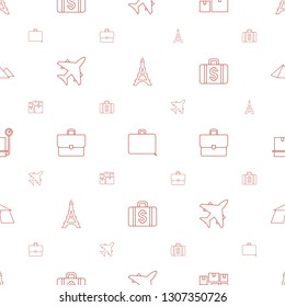 tourism icons pattern seamless white background. Included editable line Eiffel Tower, case, lugagge, plane, Money case, luggage weight icons. tourism icons for web and mobile.